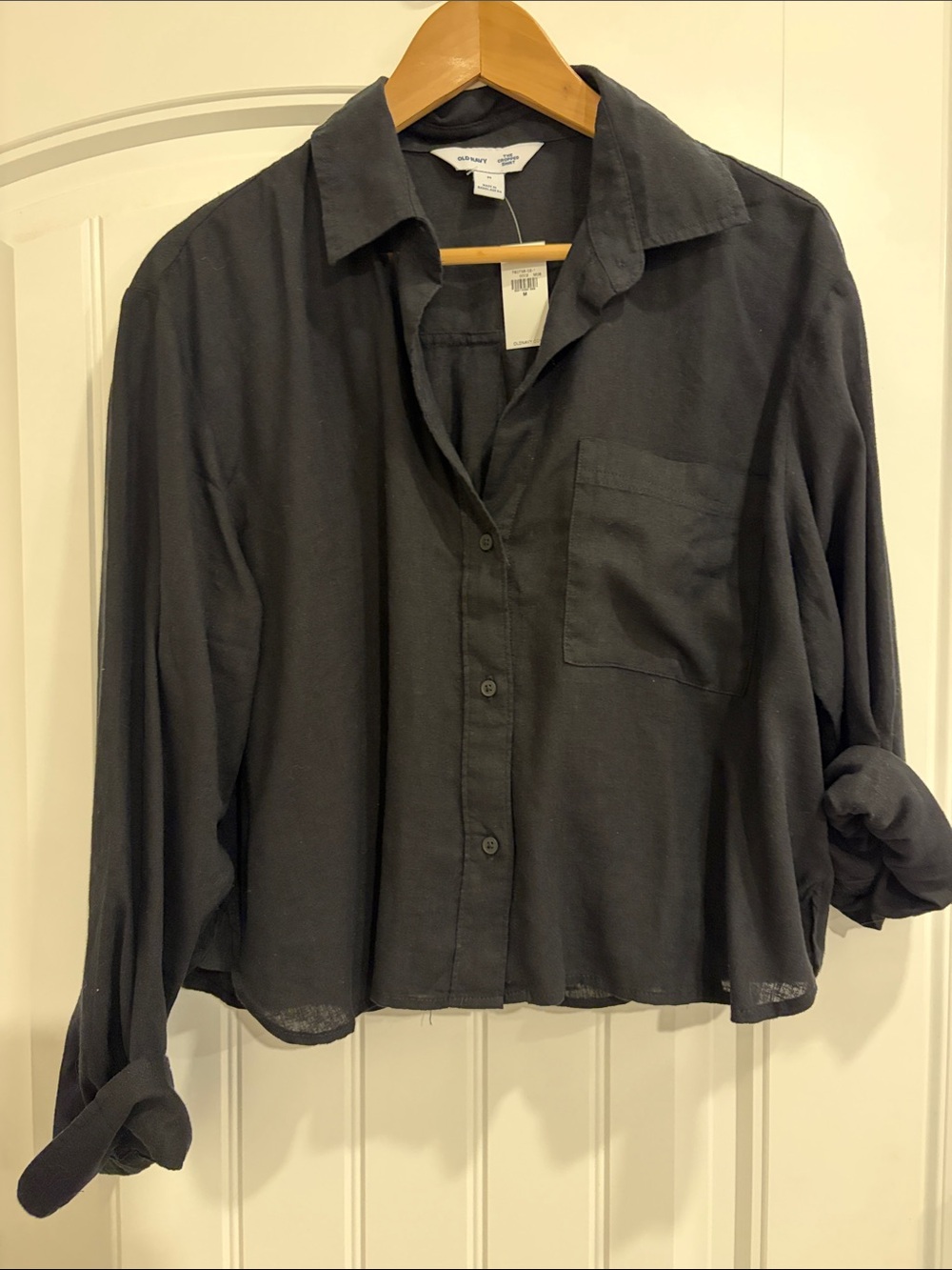 Old Navy Black Linen Button-Down Blouse